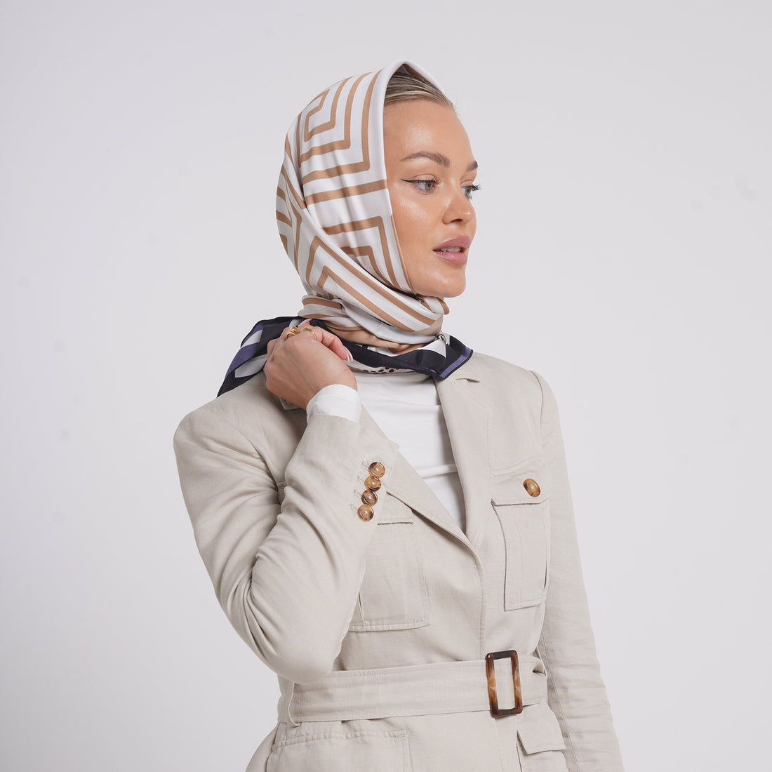 Satin Printed Esarp - Caramel Stripe Print