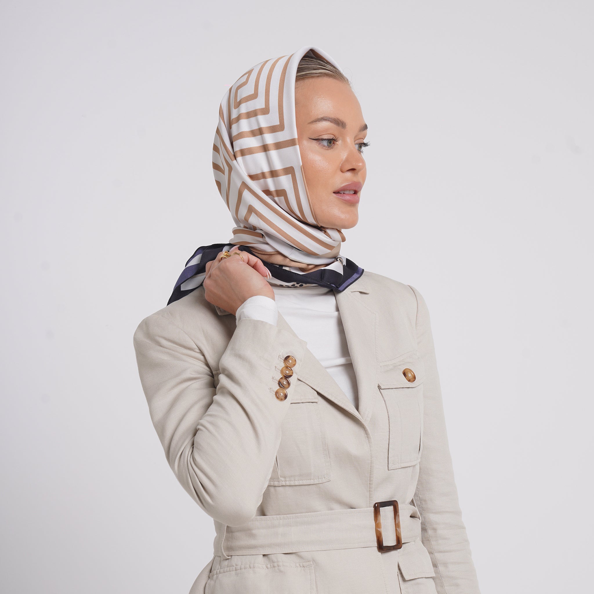 Satin Printed Esarp - Caramel Stripe Print
