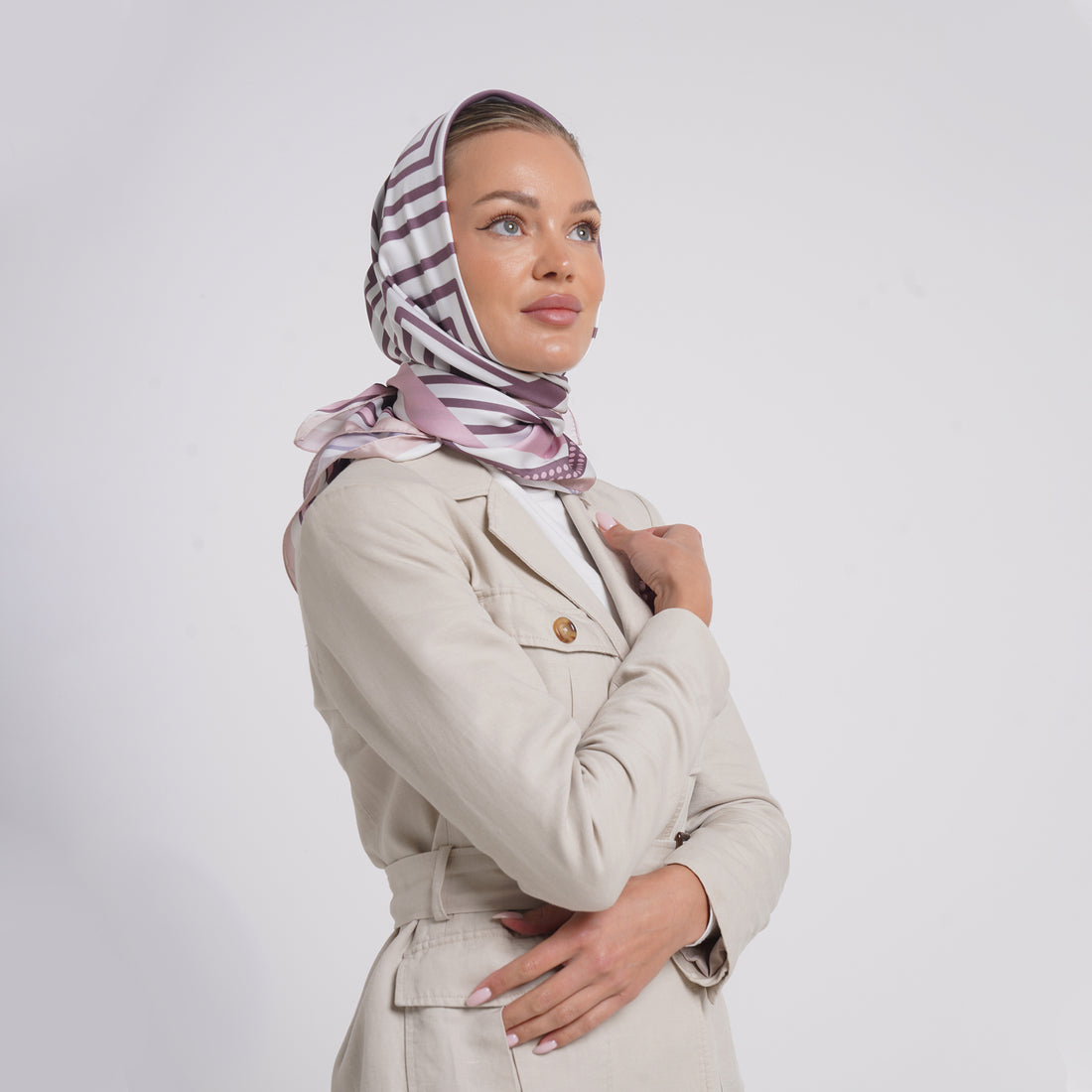 Satin Printed Esarp - Dusty Rose Stripe