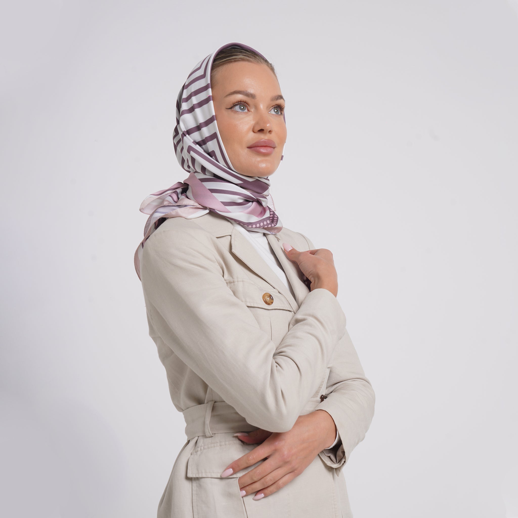 Satin Printed Esarp - Dusty Rose Stripe