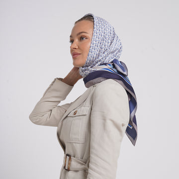 Satin Printed Esarp - Deep Indigo Blue