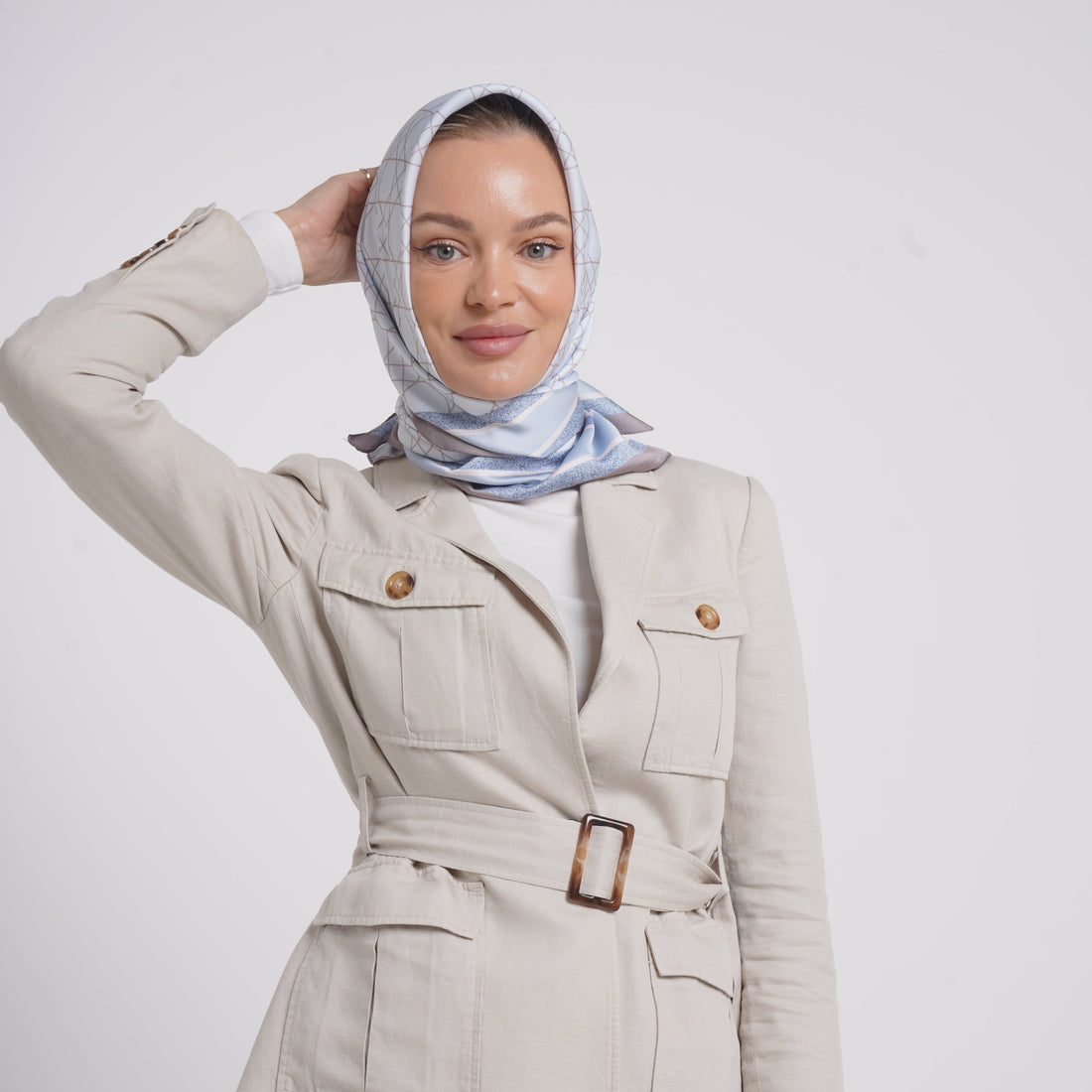 Satin Printed Esarp -Powder Sky Blue